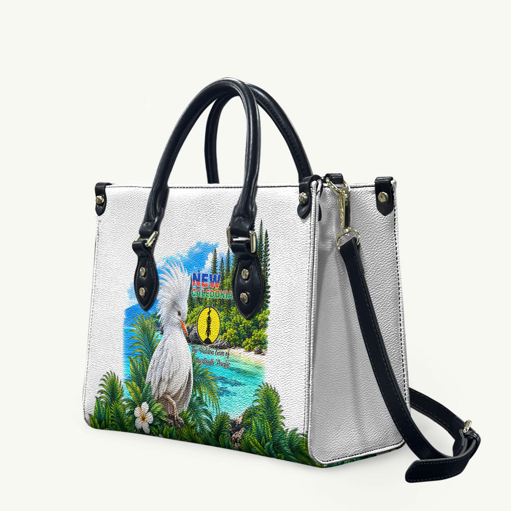 New Caledonia Kagu Bird Nature Leather Bag South Pacific Hidden Gem Tropical Landscape TS04 Green White - Polynesian Pride