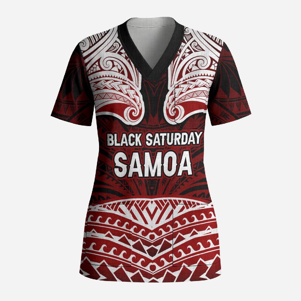 Samoa Black Saturday Mau Movement Scrub Top Polynesian Tribal Pattern Coat Of Arms Graphic Art