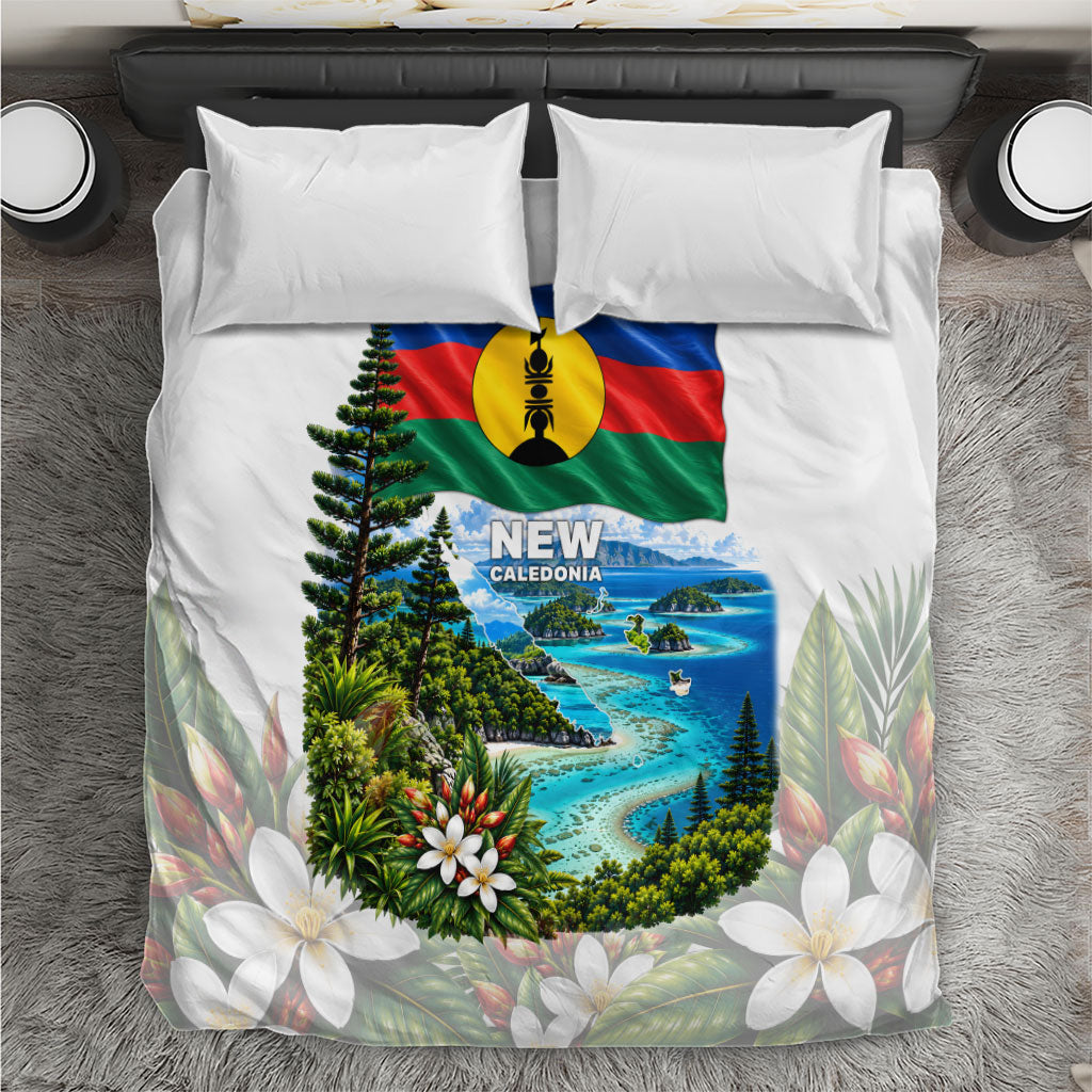 New Caledonia Kanak Flag Landscape Bedding Set Tropical Island Nature Floral TS04 White Green - Polynesian Pride