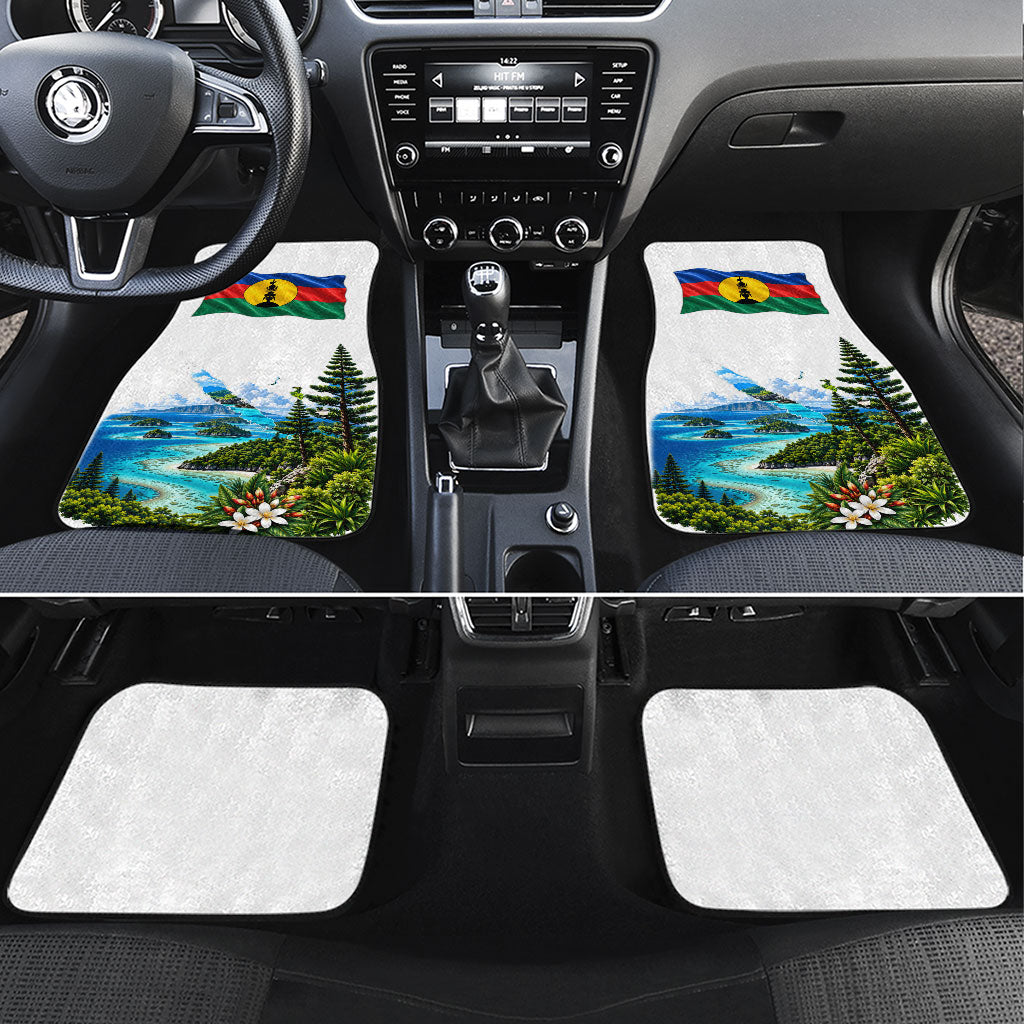 New Caledonia Kanak Flag Landscape Car Mats Tropical Island Nature Floral TS04 Set 4pcs White Green - Polynesian Pride
