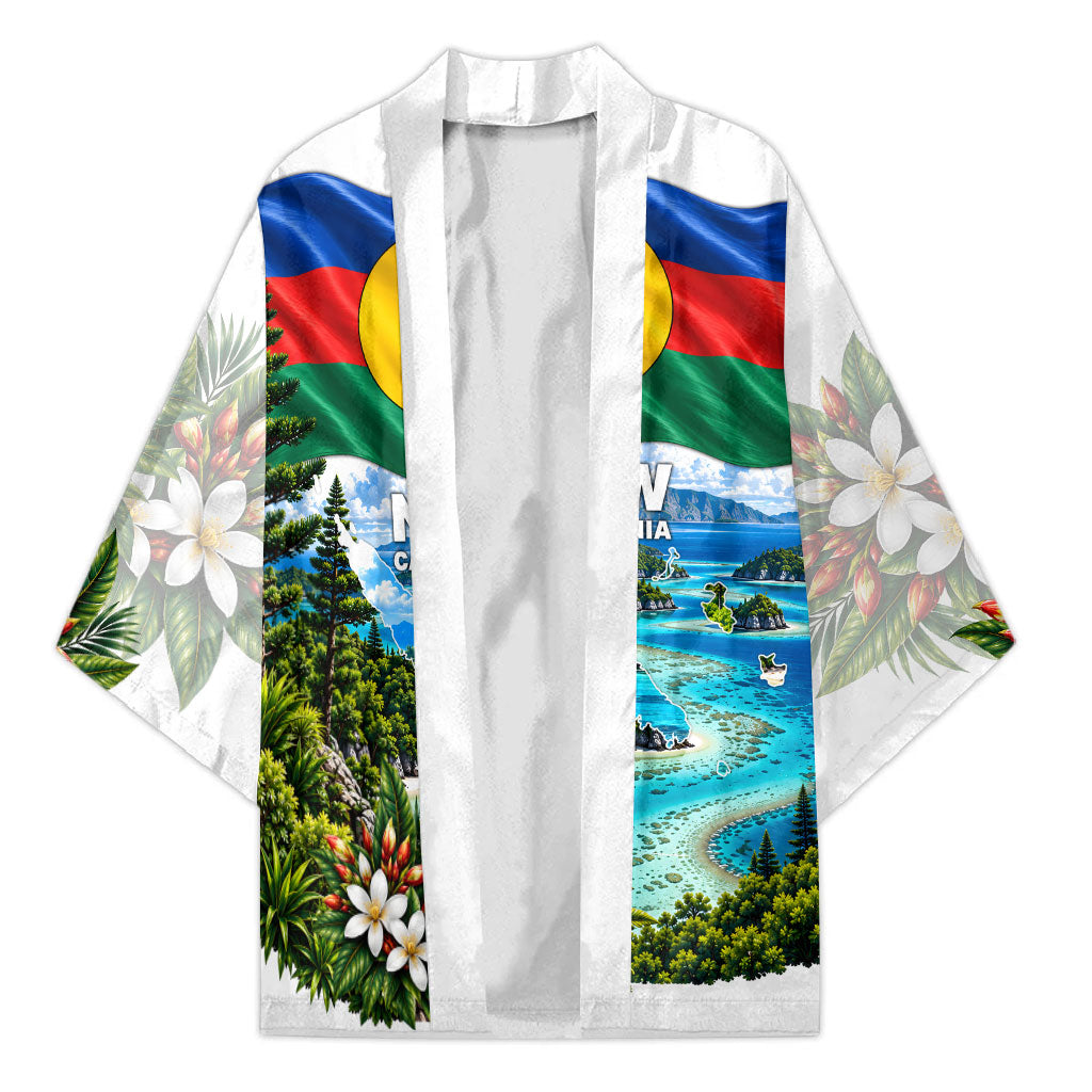 New Caledonia Kanak Flag Landscape Kimono Tropical Island Nature Floral TS04 Unisex White Green - Polynesian Pride