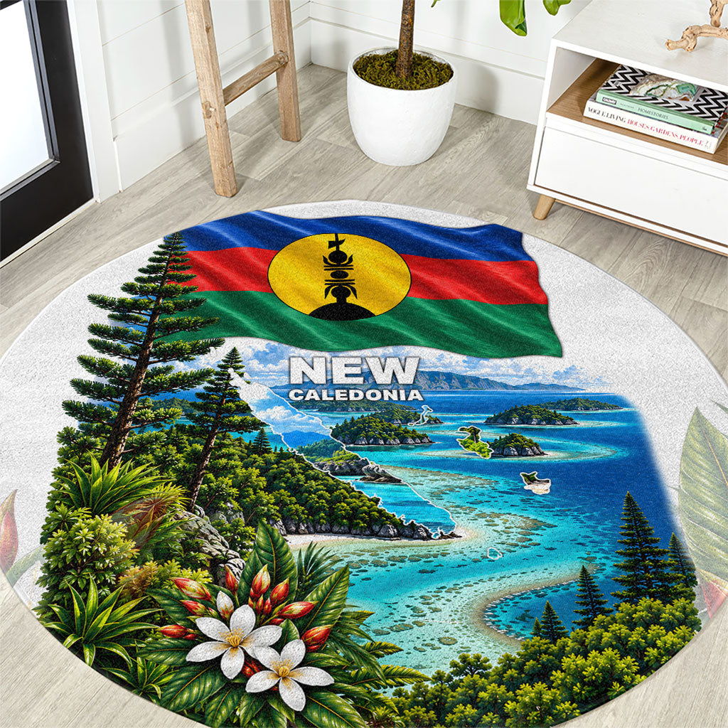New Caledonia Kanak Flag Landscape Round Carpet Tropical Island Nature Floral TS04 White Green - Polynesian Pride