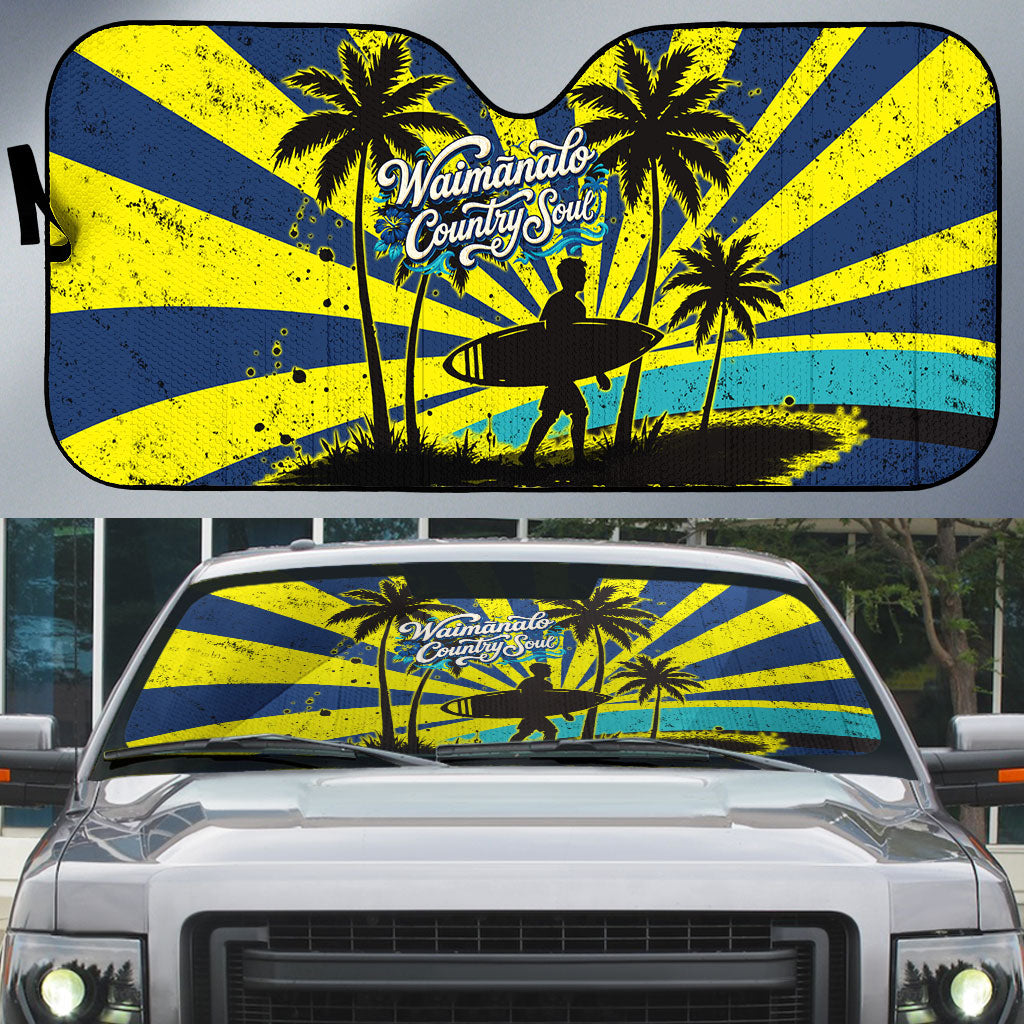 Waimanalo Oahu Hawaii Surfing Auto Sun Shade Tropical Beach Retro Sunburst Surfboard