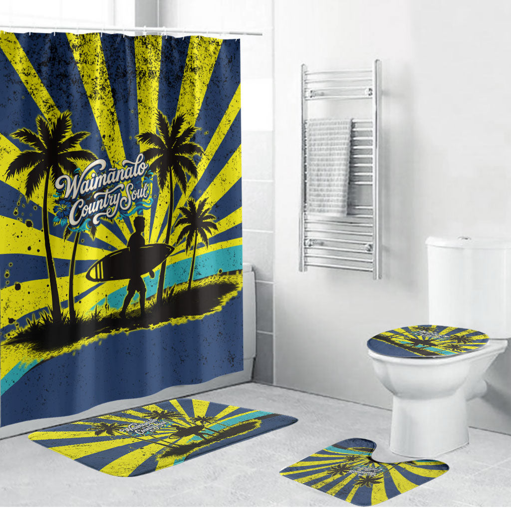 Waimanalo Oahu Hawaii Surfing Bathroom Set Tropical Beach Retro Sunburst Surfboard