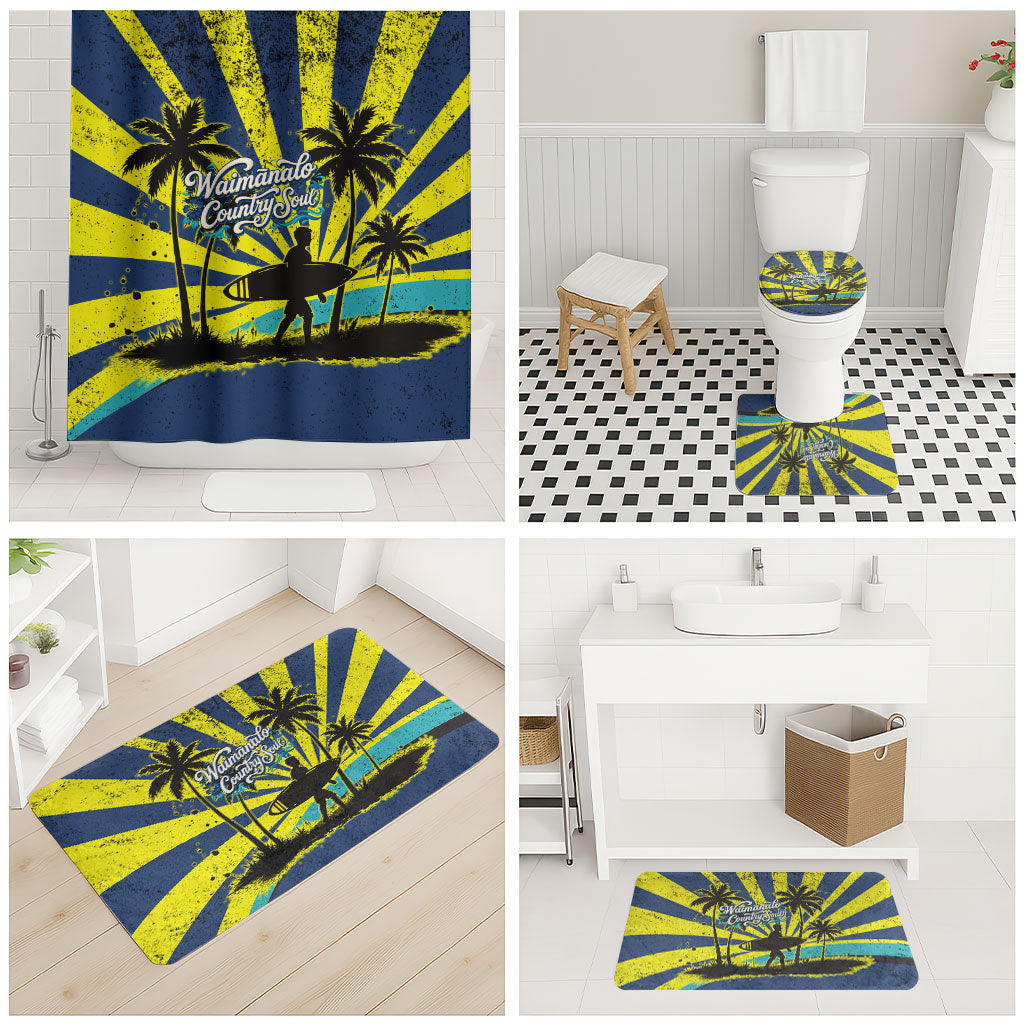 Waimanalo Oahu Hawaii Surfing Bathroom Set Tropical Beach Retro Sunburst Surfboard
