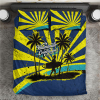 Waimanalo Oahu Hawaii Surfing Bedding Set Tropical Beach Retro Sunburst Surfboard