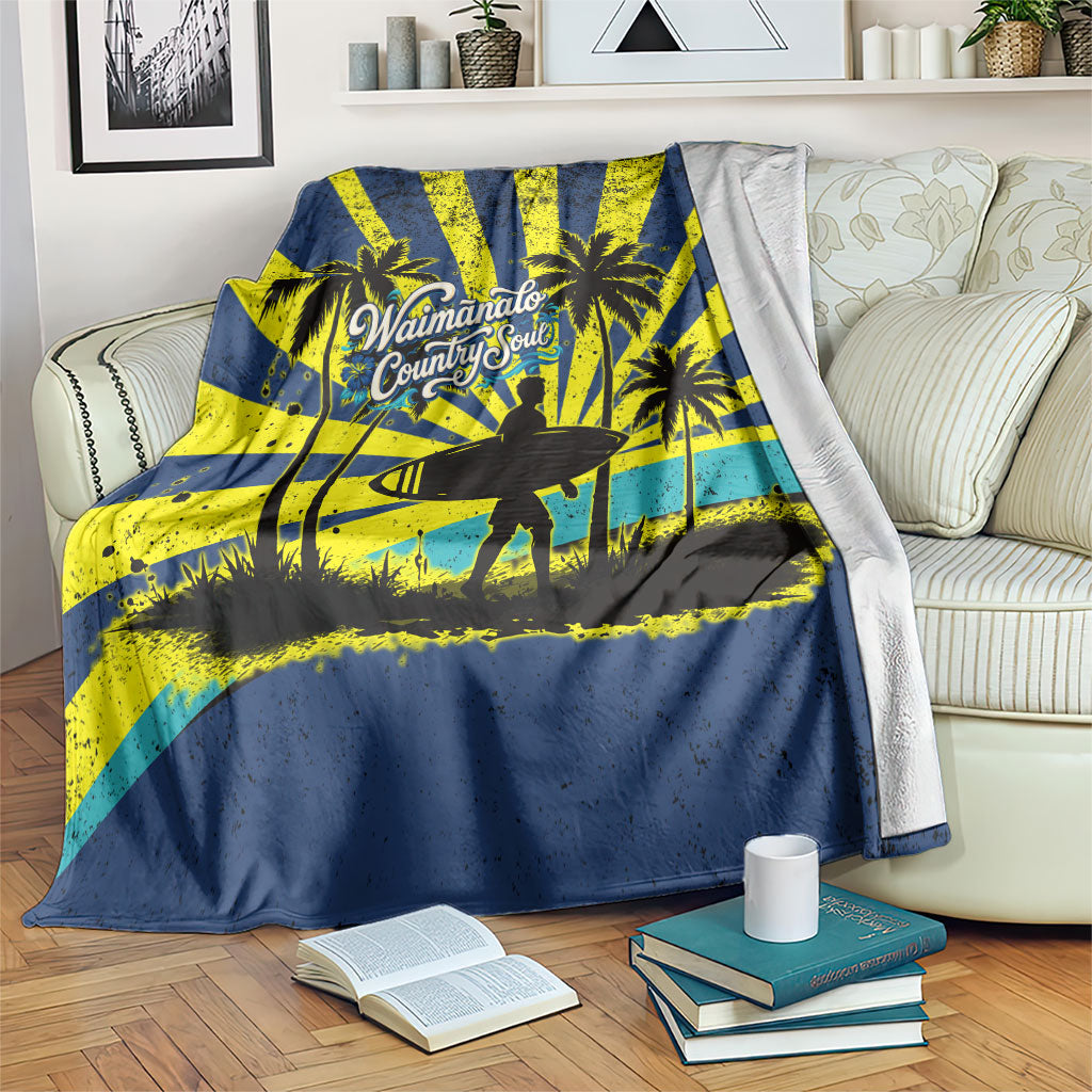 Waimanalo Oahu Hawaii Surfing Blanket Tropical Beach Retro Sunburst Surfboard TS04 Yellow Blue - Polynesian Pride
