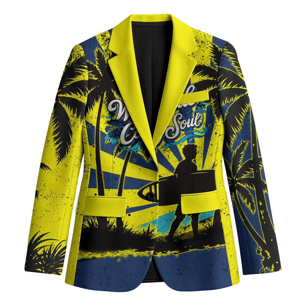 Waimanalo Oahu Hawaii Surfing Blazer Tropical Beach Retro Sunburst Surfboard TS04 Unisex Yellow Blue - Polynesian Pride