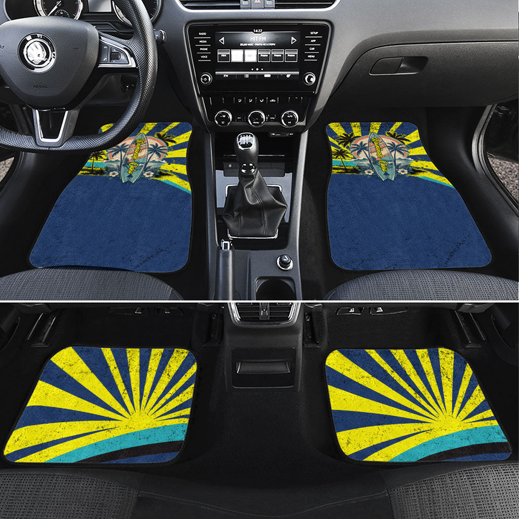 Waimanalo Oahu Hawaii Surfing Car Mats Tropical Beach Retro Sunburst Surfboard
