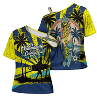 Waimanalo Oahu Hawaii Surfing Cross Shoulder Shirt Tropical Beach Retro Sunburst Surfboard