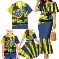 Waimanalo Oahu Hawaii Surfing Family Matching Mermaid Dress and Hawaiian Shirt Tropical Beach Retro Sunburst Surfboard TS04 - Polynesian Pride