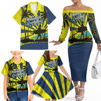 Waimanalo Oahu Hawaii Surfing Family Matching Off The Shoulder Long Sleeve Dress and Hawaiian Shirt Tropical Beach Retro Sunburst Surfboard TS04 - Polynesian Pride
