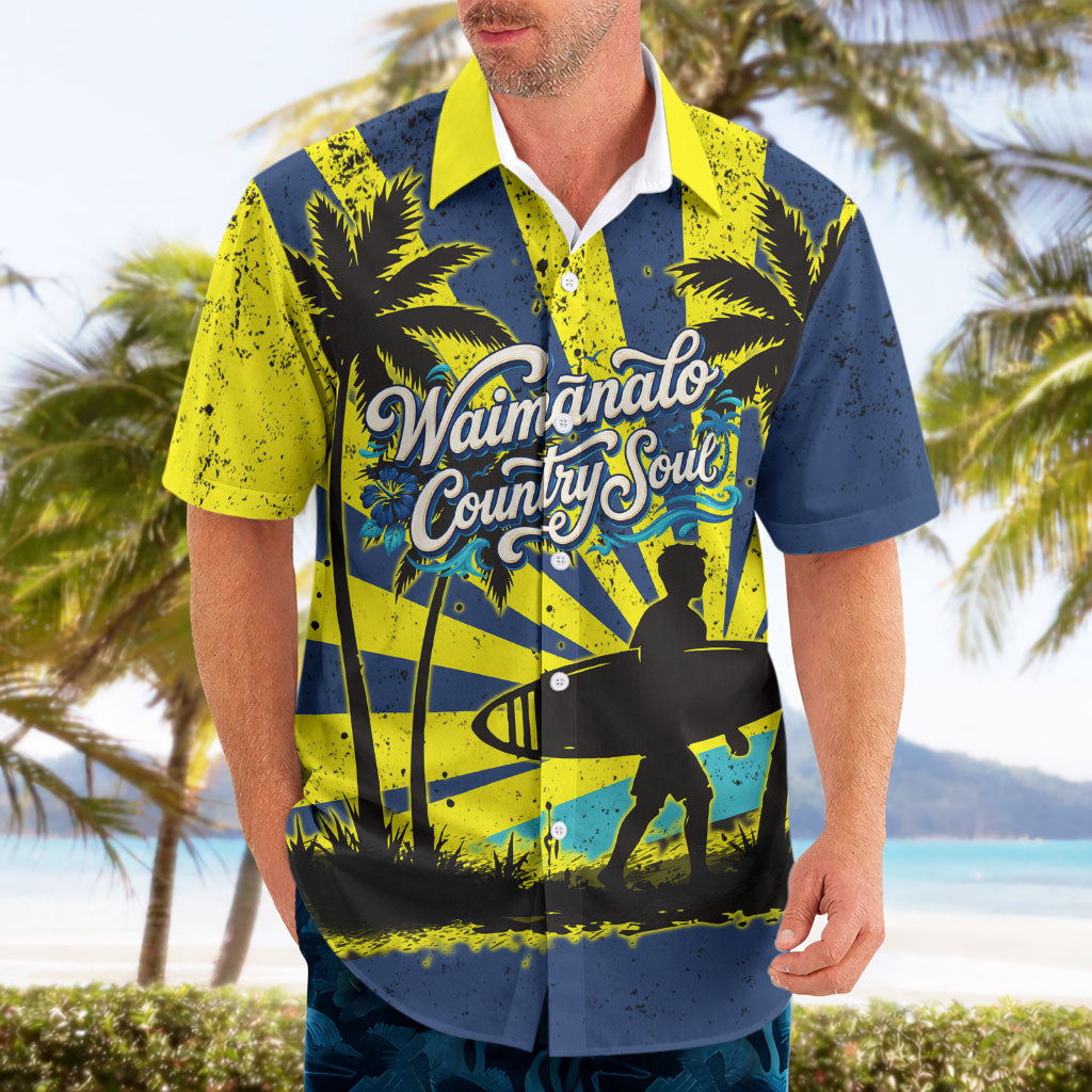 Waimanalo Oahu Hawaii Surfing Hawaiian Shirt Tropical Beach Retro Sunburst Surfboard