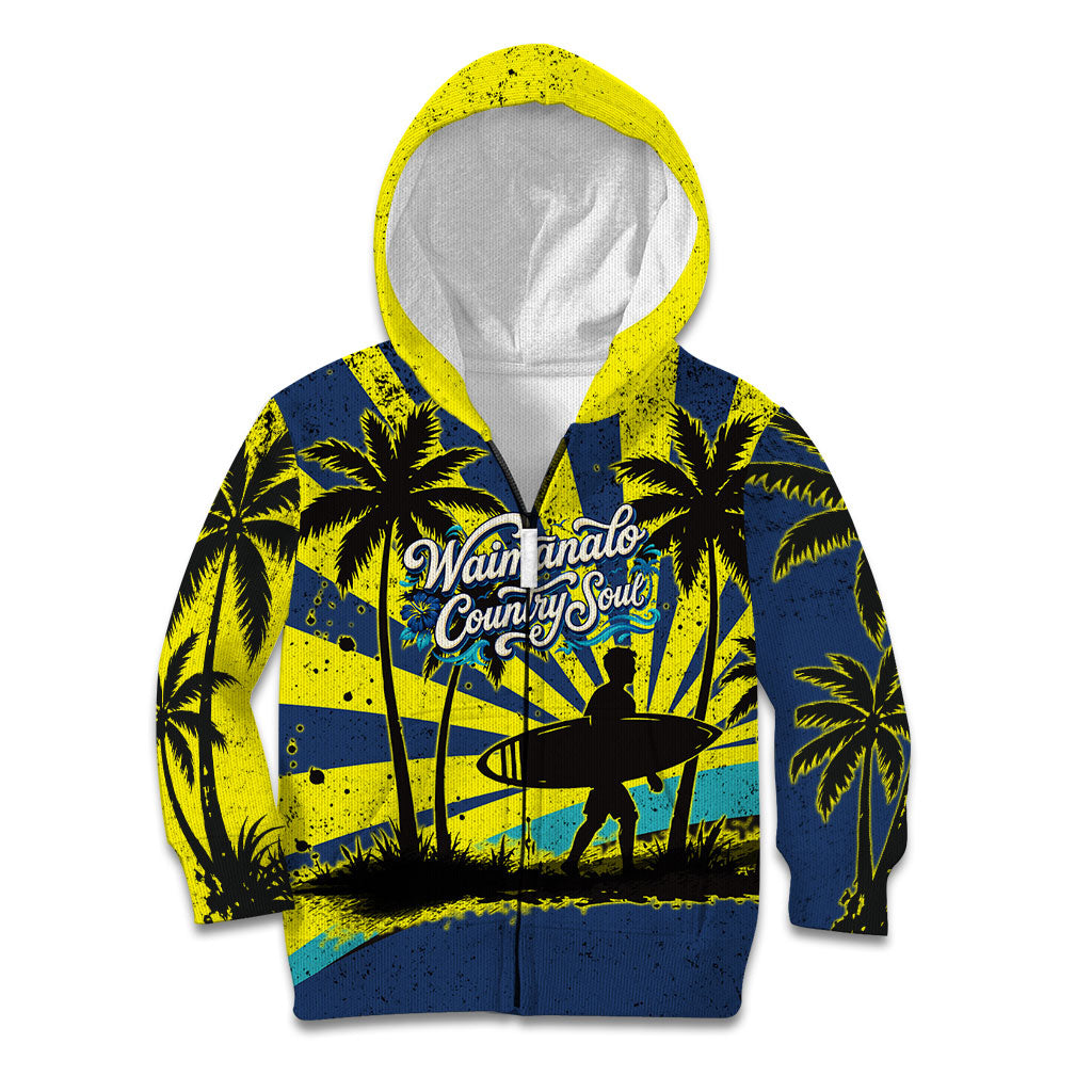 Waimanalo Oahu Hawaii Surfing Kid Hoodie Tropical Beach Retro Sunburst Surfboard