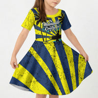 Waimanalo Oahu Hawaii Surfing Kid Short Sleeve Dress Tropical Beach Retro Sunburst Surfboard