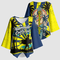 Waimanalo Oahu Hawaii Surfing Kimono Sleeve Blouse Tropical Beach Retro Sunburst Surfboard