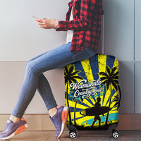Waimanalo Oahu Hawaii Surfing Luggage Cover Tropical Beach Retro Sunburst Surfboard
