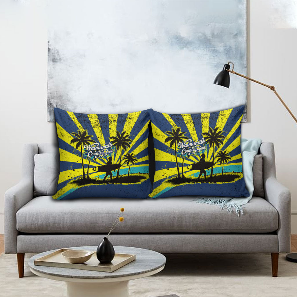Waimanalo Oahu Hawaii Surfing Pillow Cover Tropical Beach Retro Sunburst Surfboard