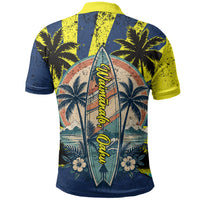Waimanalo Oahu Hawaii Surfing Polo Shirt Tropical Beach Retro Sunburst Surfboard