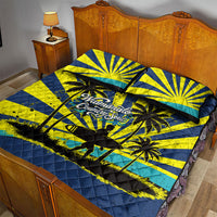 Waimanalo Oahu Hawaii Surfing Quilt Bed Set Tropical Beach Retro Sunburst Surfboard