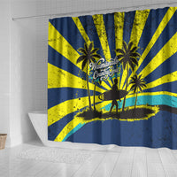 Waimanalo Oahu Hawaii Surfing Shower Curtain Tropical Beach Retro Sunburst Surfboard