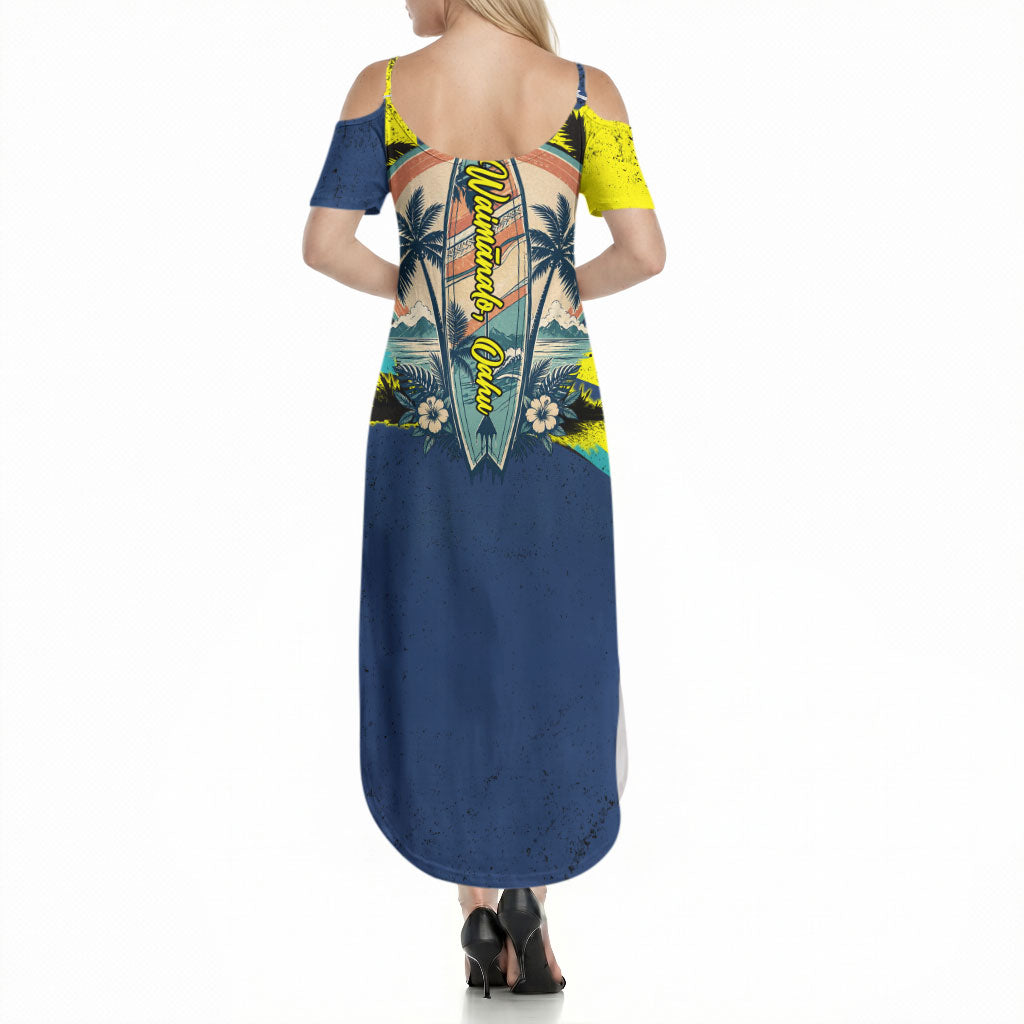 Waimanalo Oahu Hawaii Surfing Summer Maxi Dress Tropical Beach Retro Sunburst Surfboard