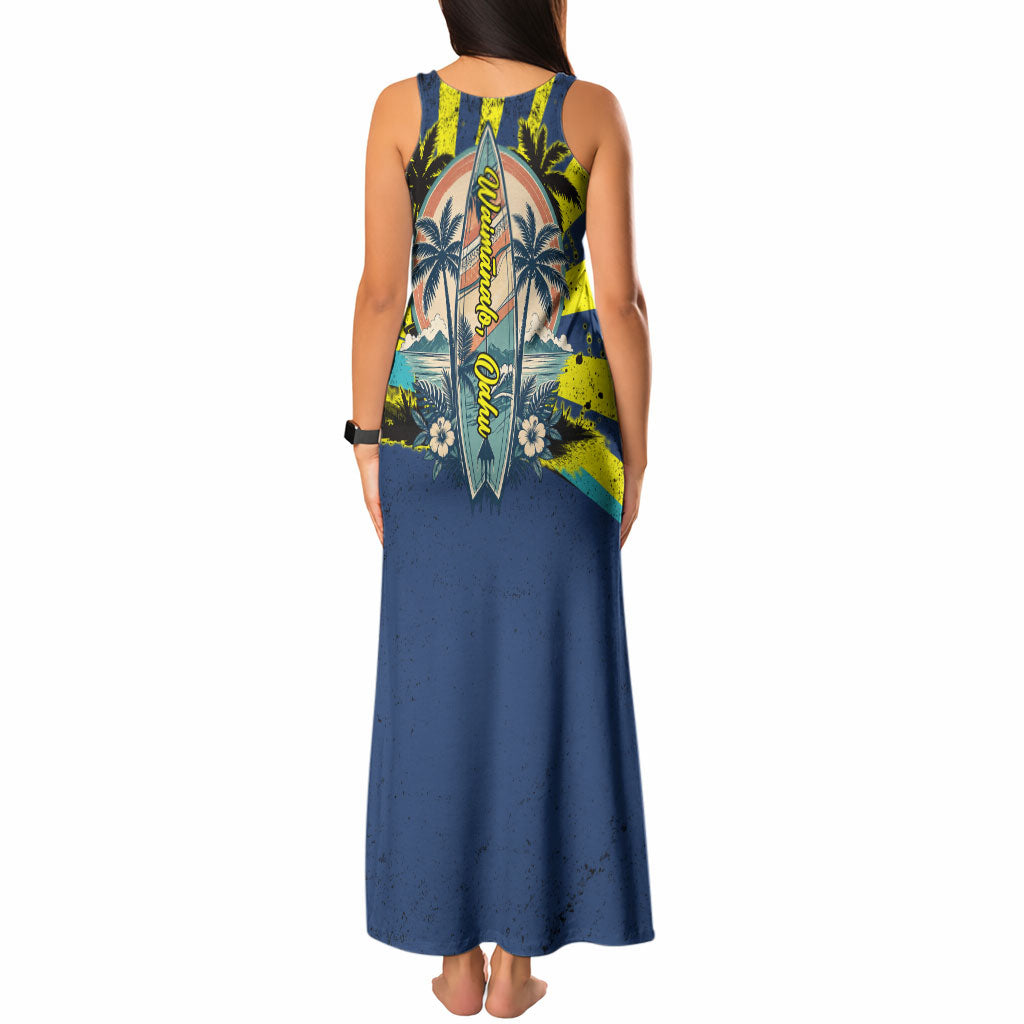 Waimanalo Oahu Hawaii Surfing Tank Maxi Dress Tropical Beach Retro Sunburst Surfboard