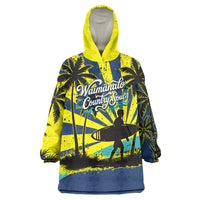 Waimanalo Oahu Hawaii Surfing Wearable Blanket Hoodie Tropical Beach Retro Sunburst Surfboard