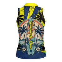 Waimanalo Oahu Hawaii Surfing Women Sleeveless Polo Shirt Tropical Beach Retro Sunburst Surfboard