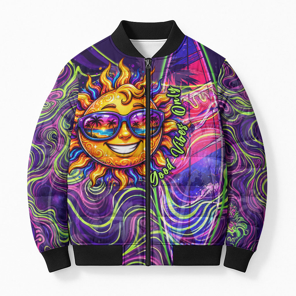Waimanalo Hawaii Sun Rabbit Bomber Puffer Jacket Psychedelic Trippy Neon Swirl Graphic