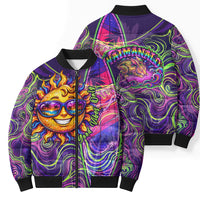 Waimanalo Hawaii Sun Rabbit Bomber Puffer Jacket Psychedelic Trippy Neon Swirl Graphic