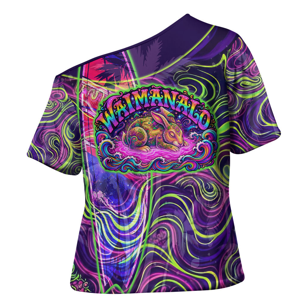 Waimanalo Hawaii Sun Rabbit Cross Shoulder Shirt Psychedelic Trippy Neon Swirl Graphic