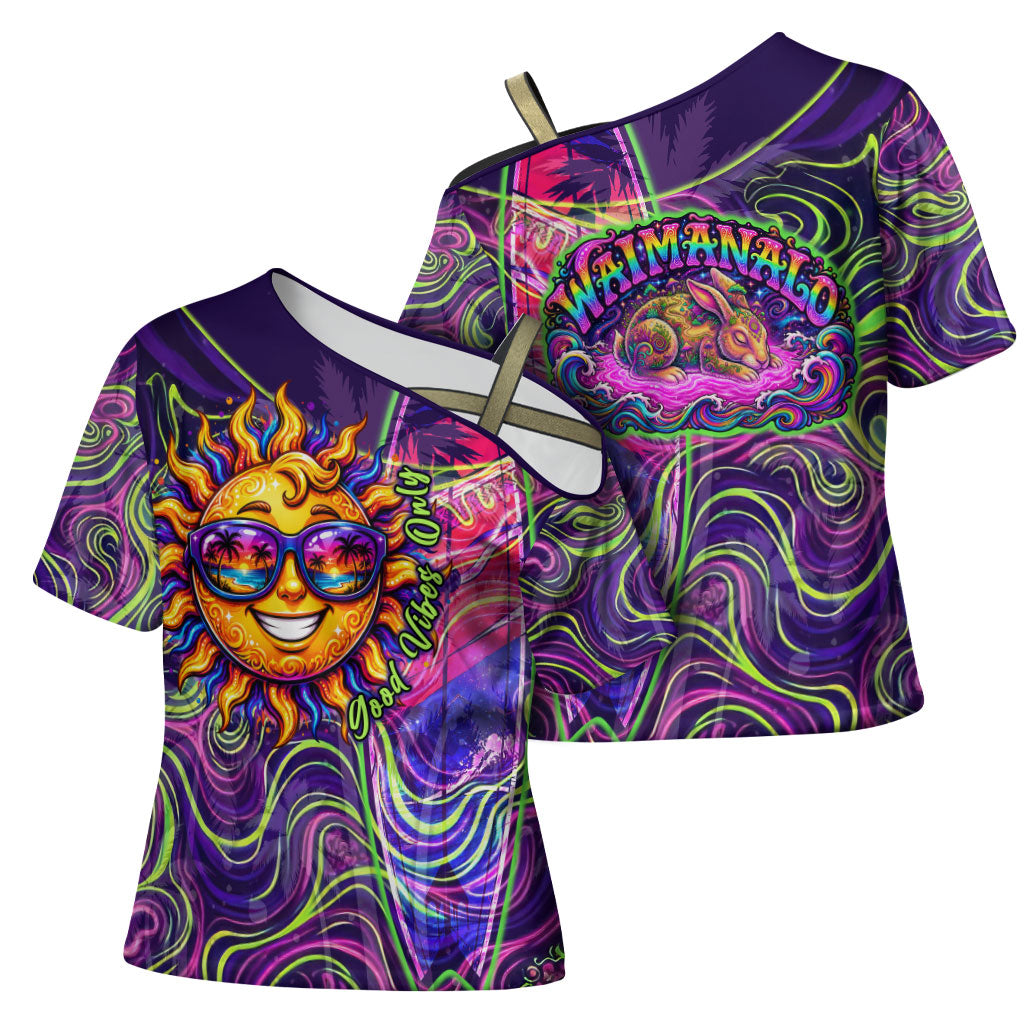 Waimanalo Hawaii Sun Rabbit Cross Shoulder Shirt Psychedelic Trippy Neon Swirl Graphic