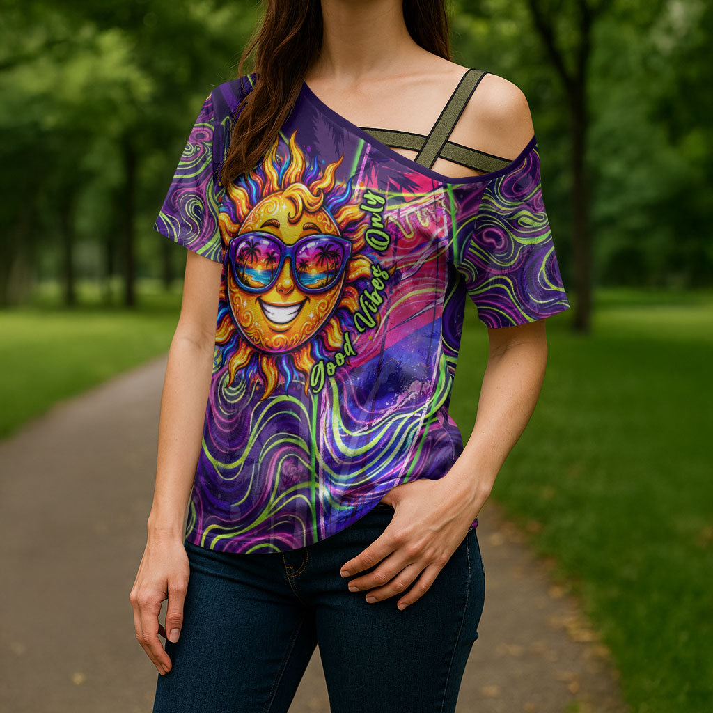 Waimanalo Hawaii Sun Rabbit Cross Shoulder Shirt Psychedelic Trippy Neon Swirl Graphic