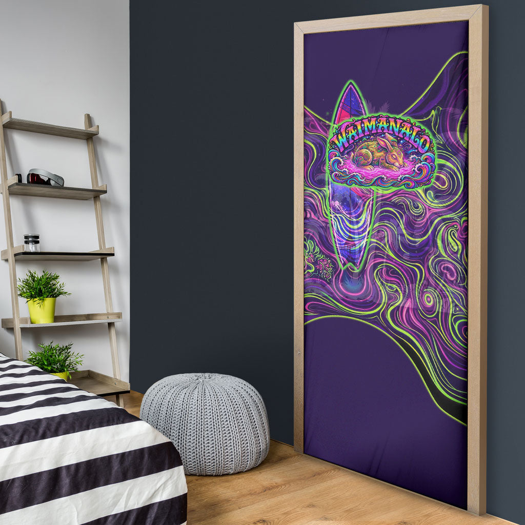 Waimanalo Hawaii Sun Rabbit Door Cover Psychedelic Trippy Neon Swirl Graphic