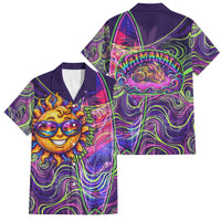 Waimanalo Hawaii Sun Rabbit Family Matching Off Shoulder Short Dress and Hawaiian Shirt Psychedelic Trippy Neon Swirl Graphic TS04 Dad's Shirt - Short Sleeve Purple Green - Polynesian Pride