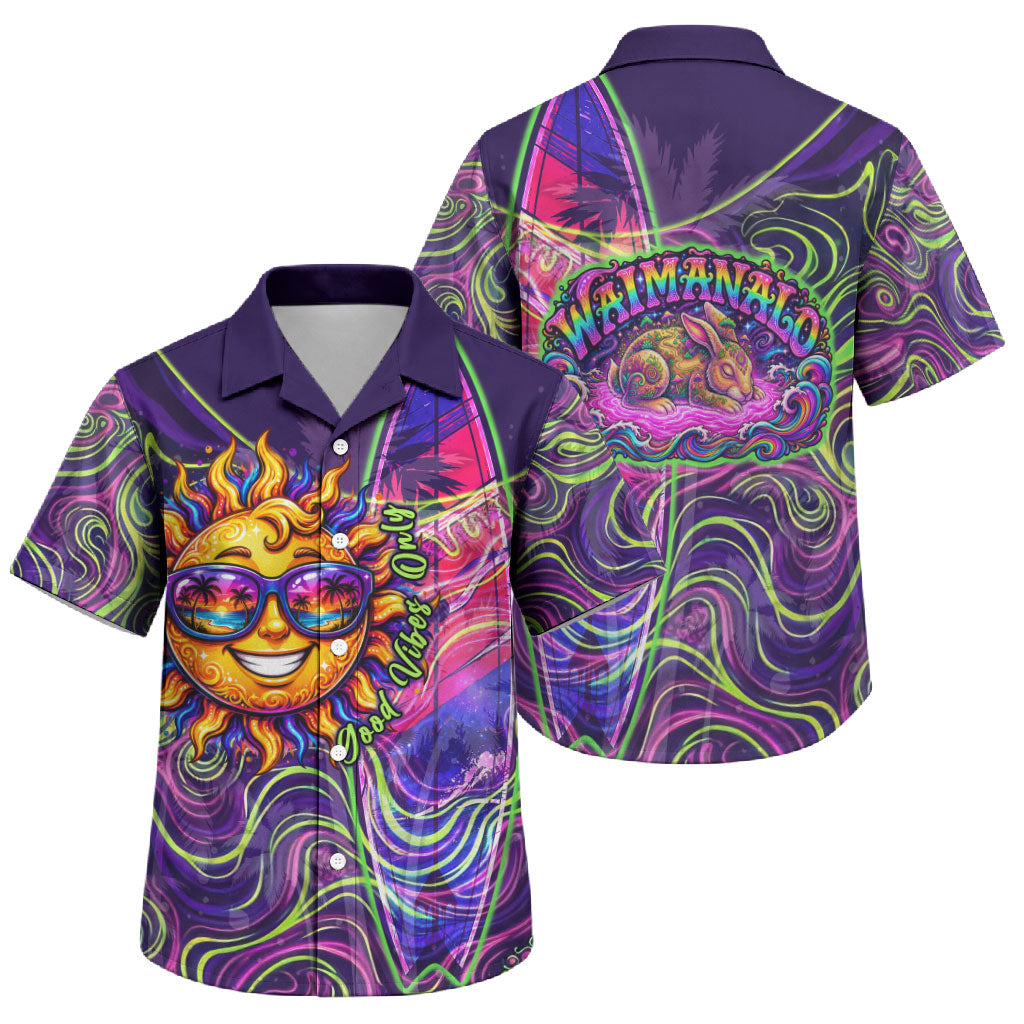 Waimanalo Hawaii Sun Rabbit Family Matching Tank Maxi Dress and Hawaiian Shirt Psychedelic Trippy Neon Swirl Graphic TS04 Son's Shirt Purple Green - Polynesian Pride