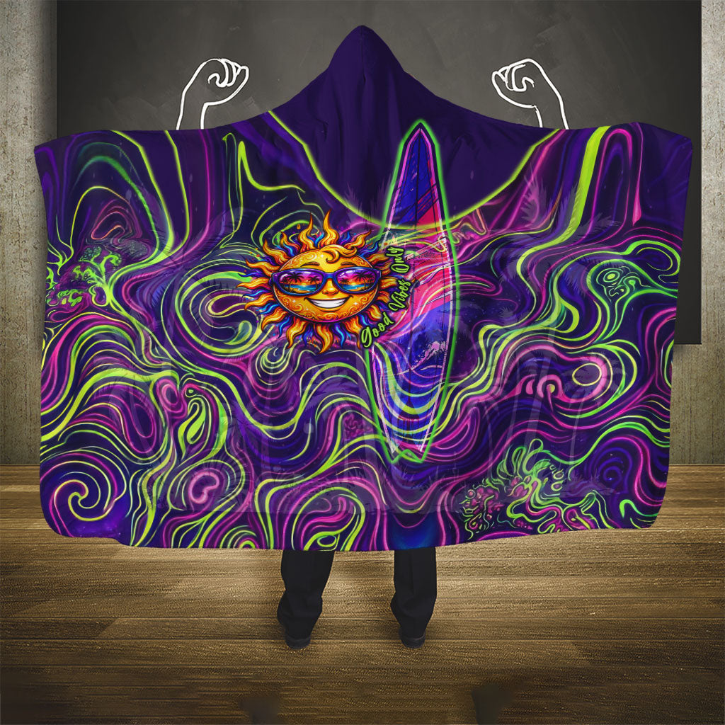 Waimanalo Hawaii Sun Rabbit Hooded Blanket Psychedelic Trippy Neon Swirl Graphic