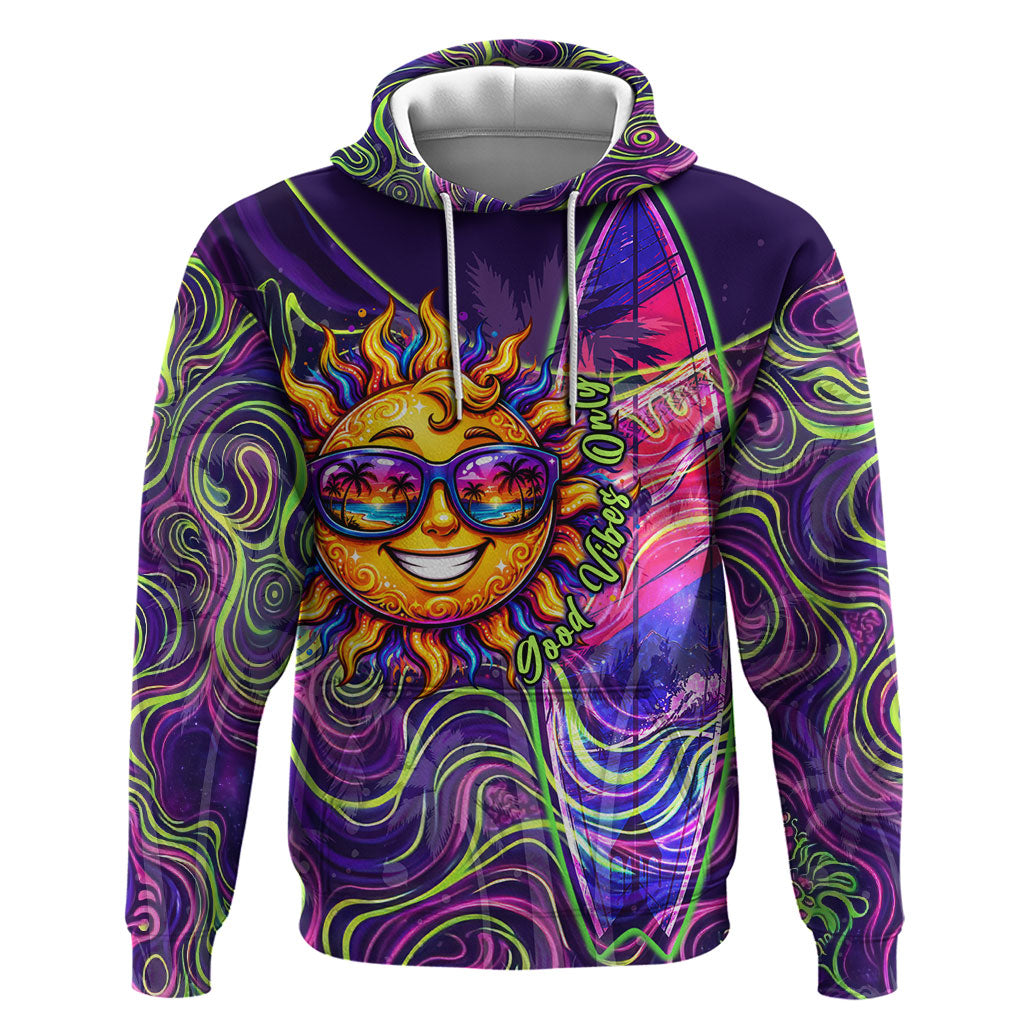Waimanalo Hawaii Sun Rabbit Hoodie Psychedelic Trippy Neon Swirl Graphic TS04 Pullover Hoodie Purple Green - Polynesian Pride