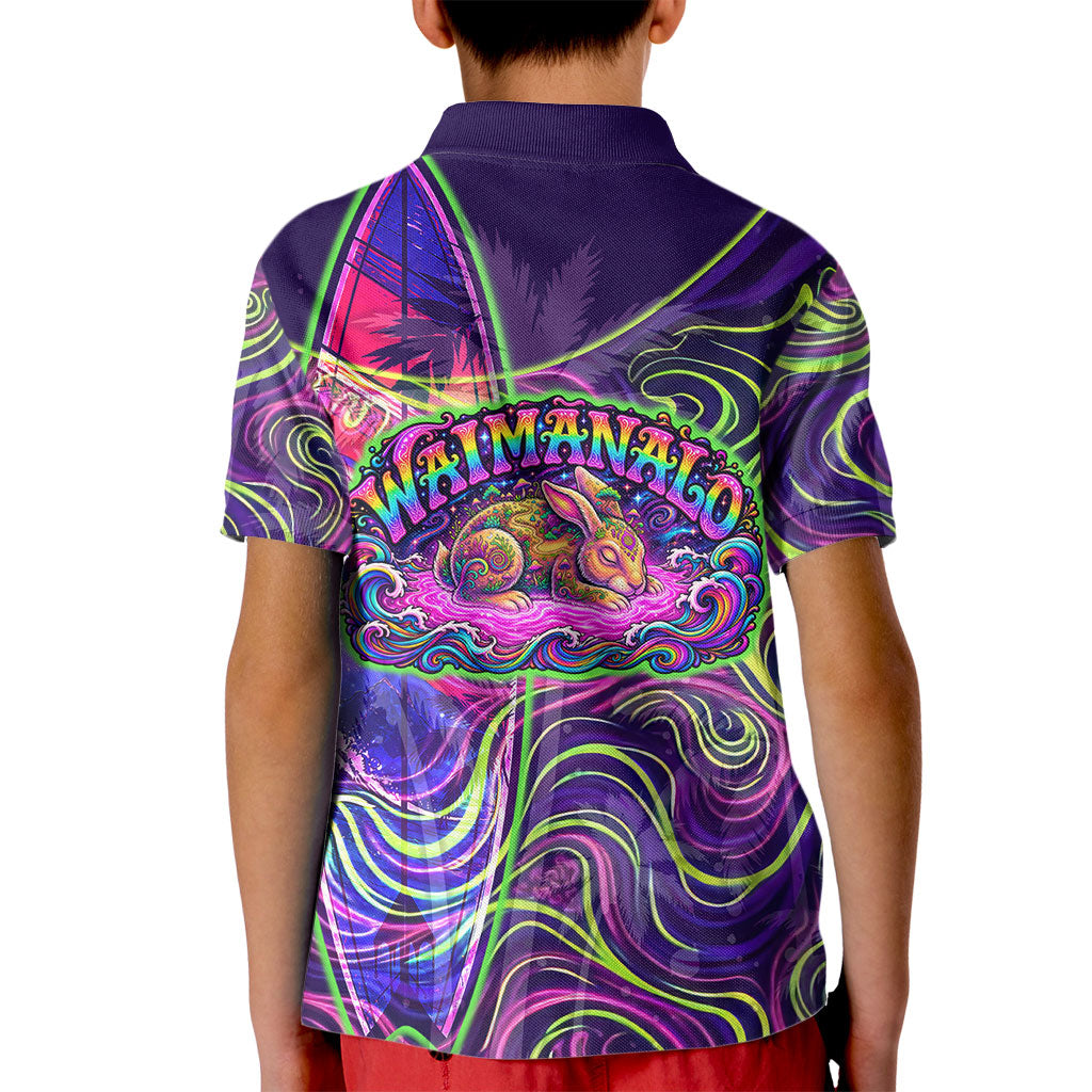 Waimanalo Hawaii Sun Rabbit Kid Polo Shirt Psychedelic Trippy Neon Swirl Graphic