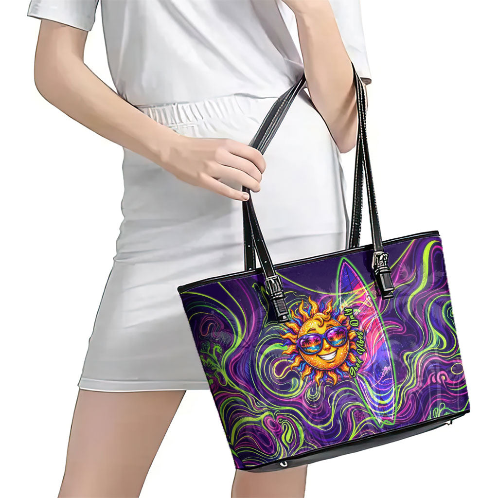 Waimanalo Hawaii Sun Rabbit Leather Tote Bag Psychedelic Trippy Neon Swirl Graphic