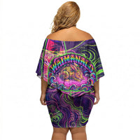 Waimanalo Hawaii Sun Rabbit Off Shoulder Short Dress Psychedelic Trippy Neon Swirl Graphic