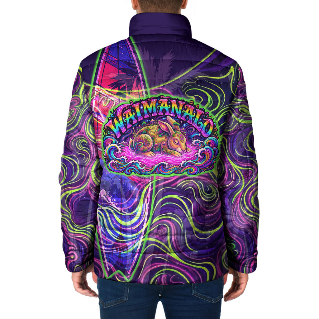 Waimanalo Hawaii Sun Rabbit Padded Jacket Psychedelic Trippy Neon Swirl Graphic