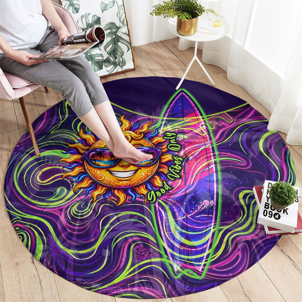 Waimanalo Hawaii Sun Rabbit Round Carpet Psychedelic Trippy Neon Swirl Graphic