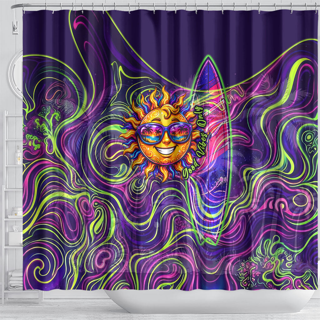 Waimanalo Hawaii Sun Rabbit Shower Curtain Psychedelic Trippy Neon Swirl Graphic