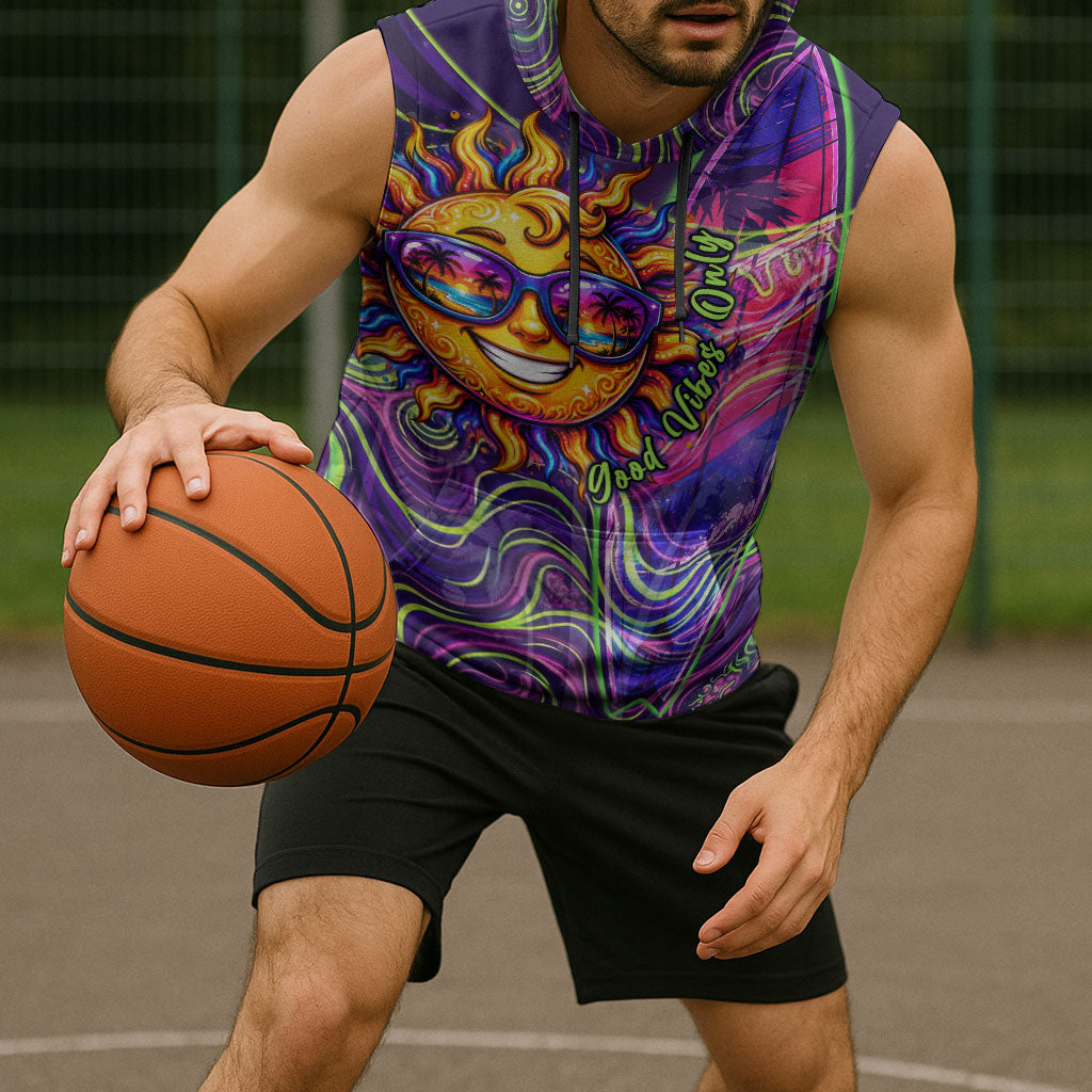 Waimanalo Hawaii Sun Rabbit Sleeveless Hoodie Psychedelic Trippy Neon Swirl Graphic