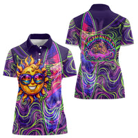 Waimanalo Hawaii Sun Rabbit Women Polo Shirt Psychedelic Trippy Neon Swirl Graphic
