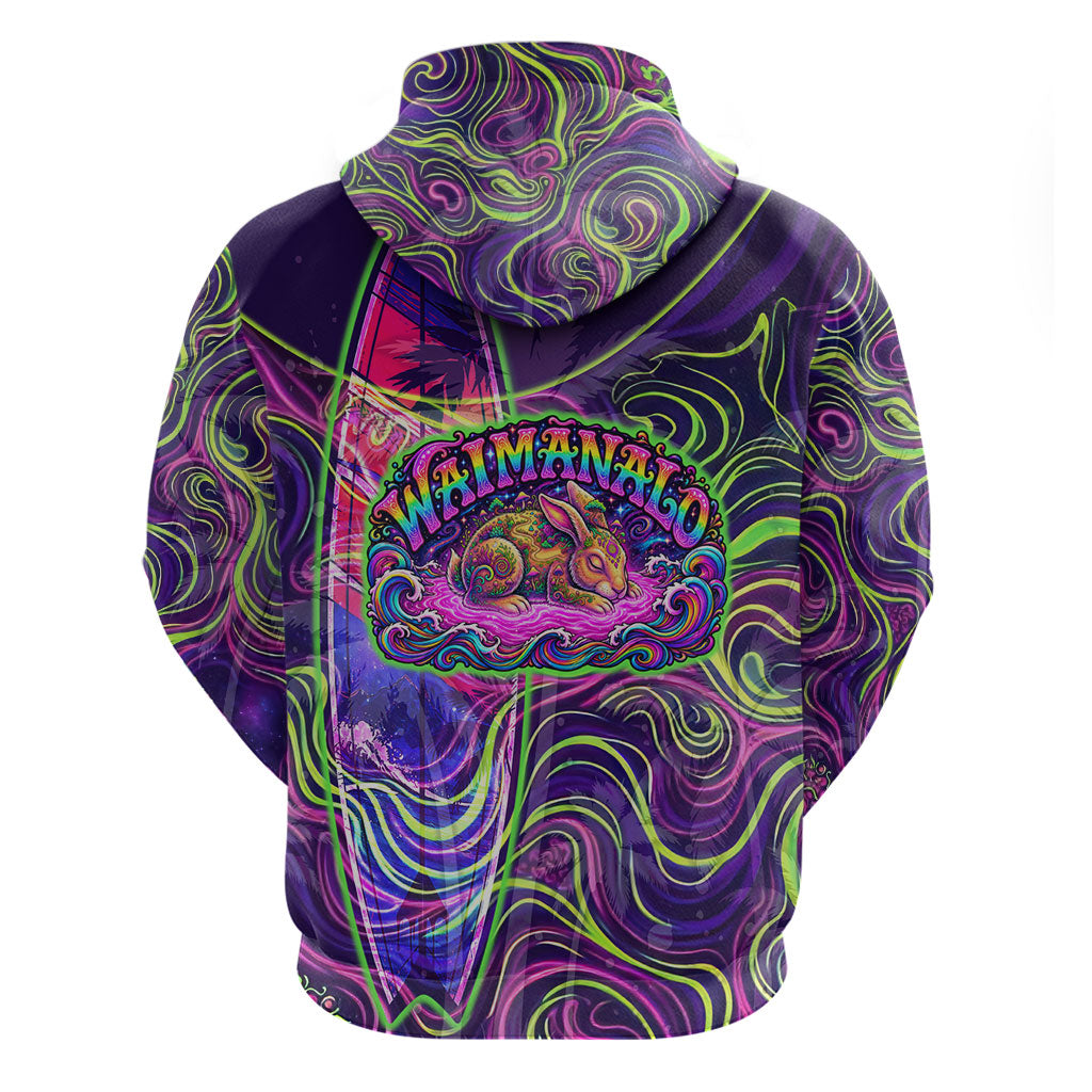 Waimanalo Hawaii Sun Rabbit Zip Hoodie Psychedelic Trippy Neon Swirl Graphic