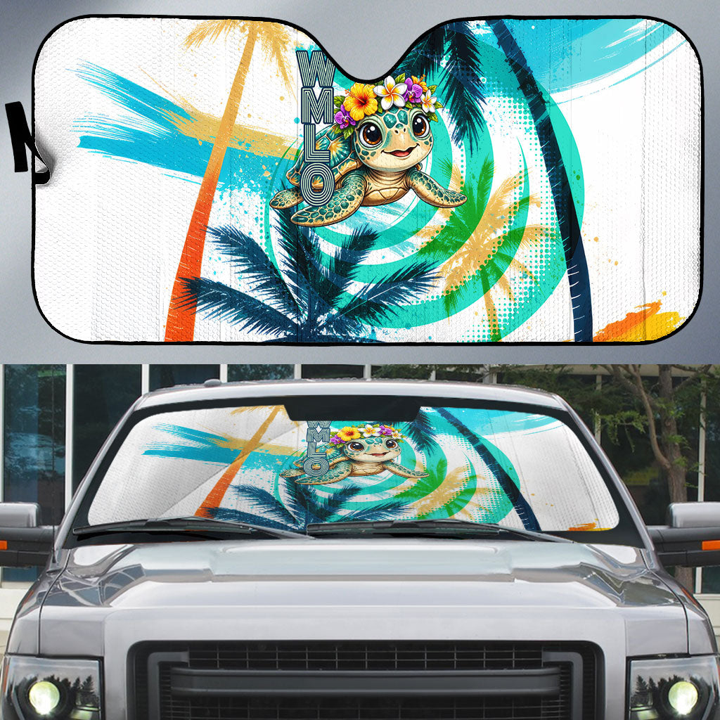 Hawaii Waimanalo Sea Turtle Auto Sun Shade Cute Tropical Beach Aloha Spirit Cartoon