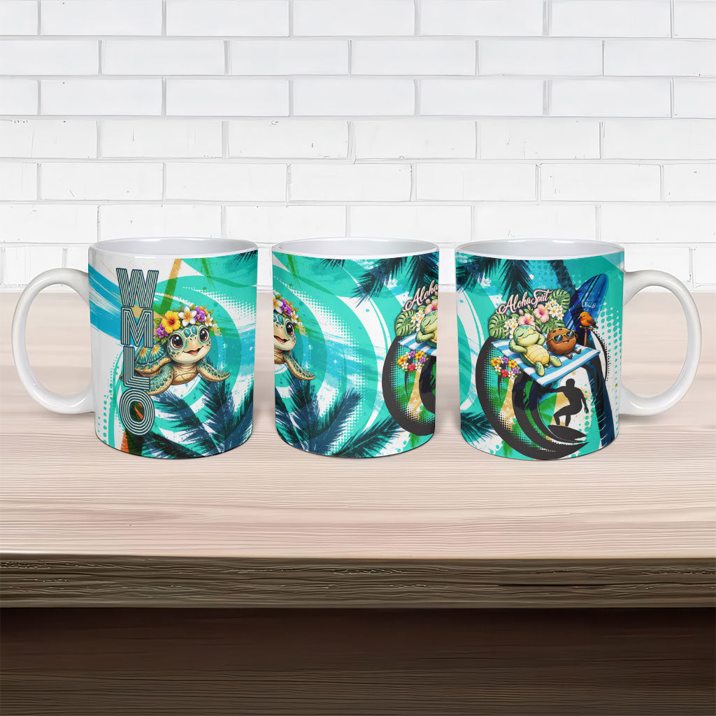 Hawaii Waimanalo Sea Turtle Ceramic Mug Cute Tropical Beach Aloha Spirit Cartoon